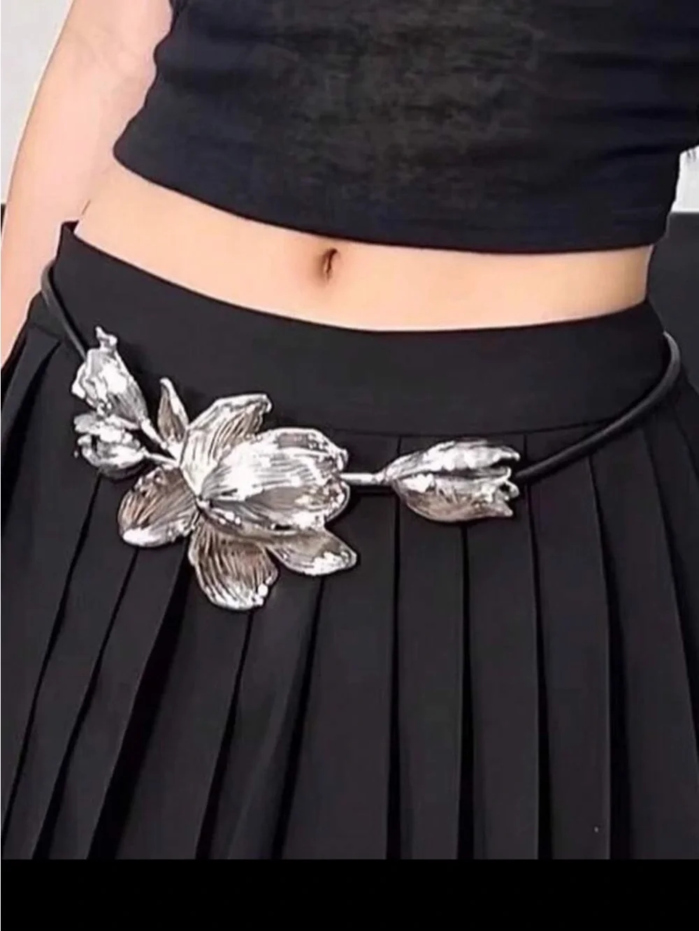 Silver Floral Statement Belt - Women's Accessory
